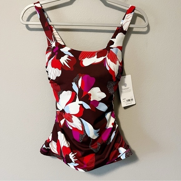 Athleta NEW Square Neck Bra Cup Tankini Swim Top Tropical Floral Print 32D/DD - Picture 3 of 13